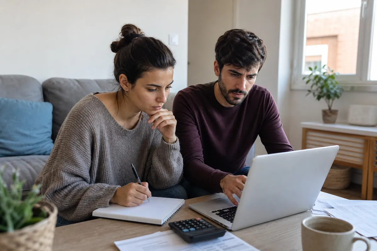 Pareja revisando su presupuesto para saber qué vivienda puede pagar